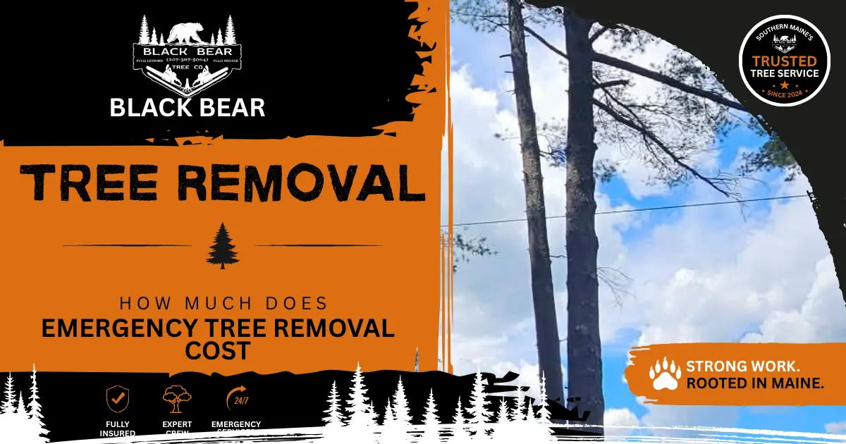 Emergency tree removal cost in Southern Maine featuring Black Bear Tree Co. storm damage services