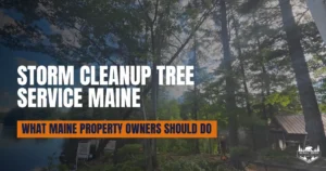 Storm cleanup tree service Maine crew removing a fallen tree after high winds damaged a Southern Maine property.