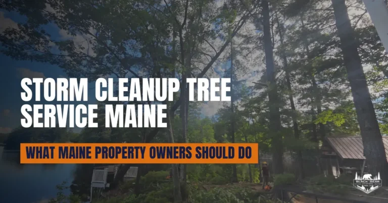 Storm cleanup tree service Maine crew removing a fallen tree after high winds damaged a Southern Maine property.