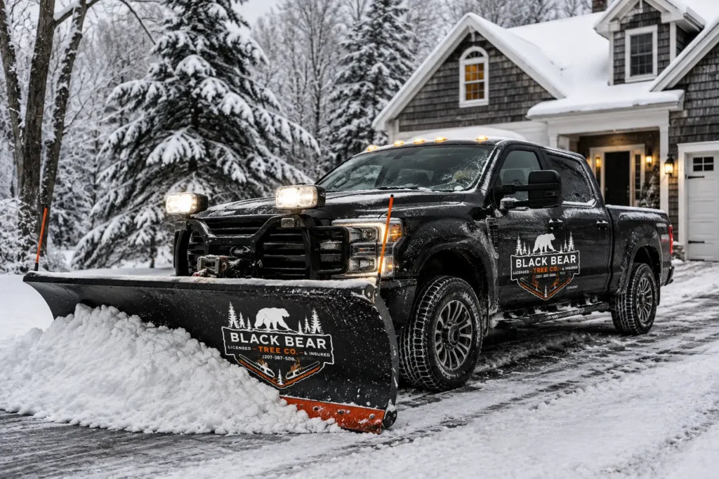 Residential snow plowing in Southern Maine clearing a snow-covered home driveway